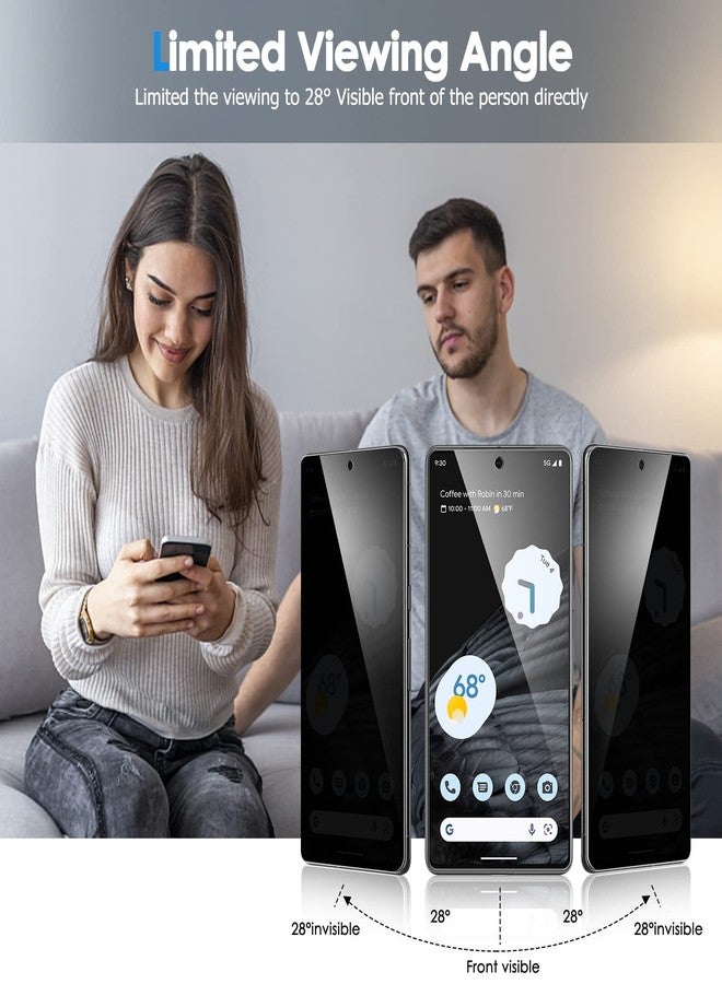 LYWHL واقي شاشة الخصوصية من LYWHL [عبوة من قطعتين + قطعتين] لهاتف جوجل بكسل 7 مع واقي عدسة الكاميرا، زجاج مقوى مضاد للتجسس ومضاد للخدش، صلابة 9H، مناسب لهاتف بكسل 7 مقاس 6.3 بوصة [لا يدعم فتح بصمة الإصبع] - Image 3
